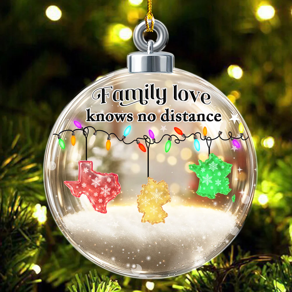 Family Love Knows No Distance Country Version - Personalized Custom 3D Effect Acrylic Ornament - Image 5