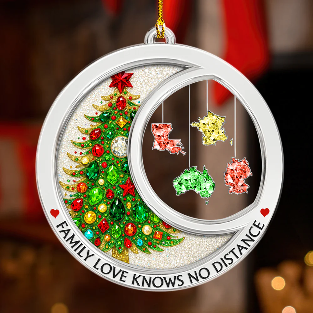Family Love Knows No Distance Crystal Countries Version - Personalized Custom Acrylic Ornament - Image 2