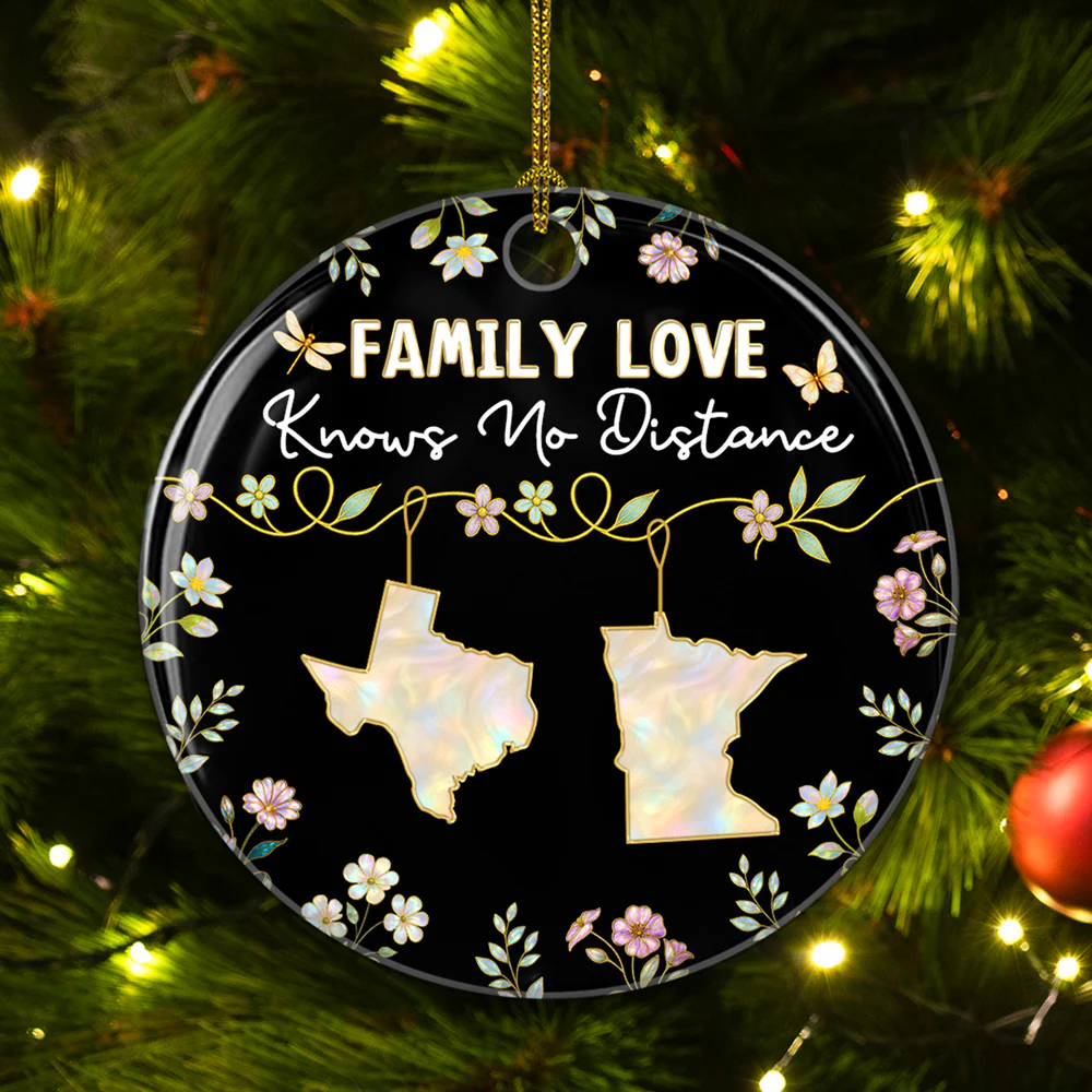 Family Love Knows No Distance Mother Of Pearl 2 - Personalized Custom Ceramic Ornament - Image 2