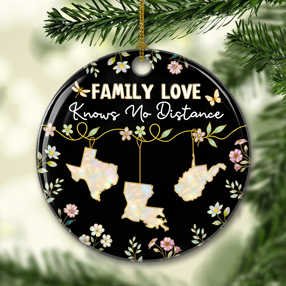 Family Love Knows No Distance Mother Of Pearl 2 - Personalized Custom Ceramic Ornament - Image 3