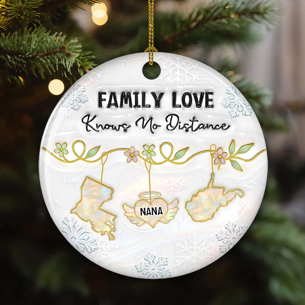 Family Love Knows No Distance Mother Of Pearl Memorial - Personalized Custom 3D Inflated Effect Ceramic Ornament - Image 2