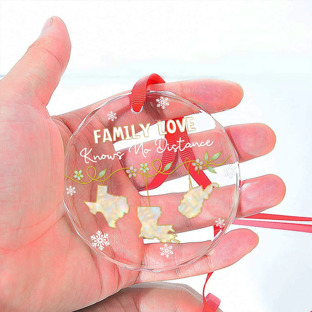 Family Love Knows No Distance Mother Of Pearl - Personalized Custom Glass Ornament - Image 5