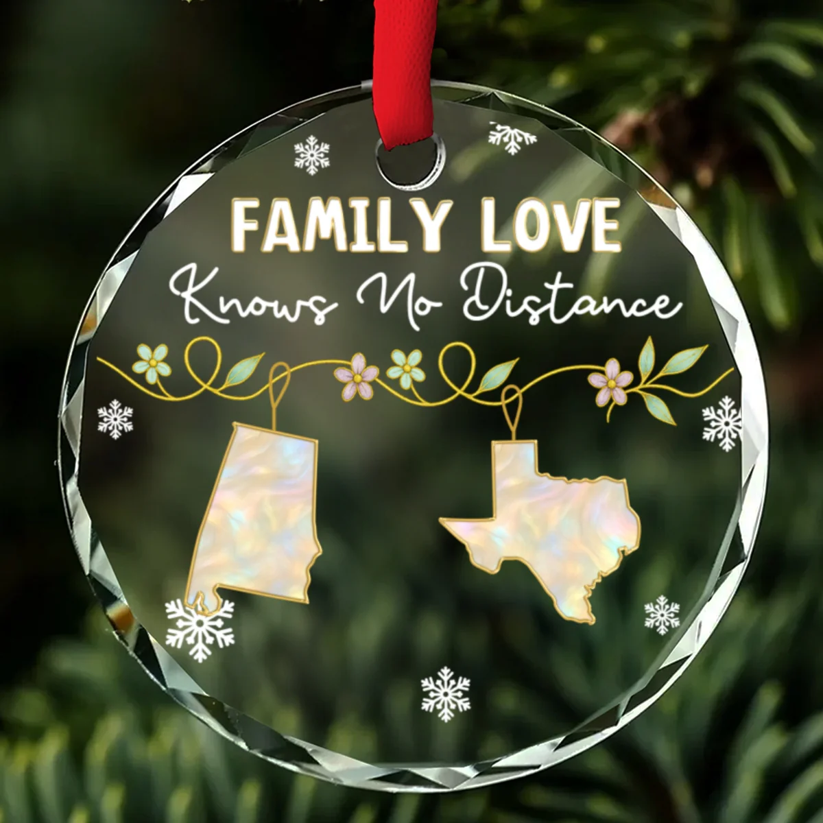 Family Love Knows No Distance Mother Of Pearl - Personalized Custom Glass Ornament - Image 7