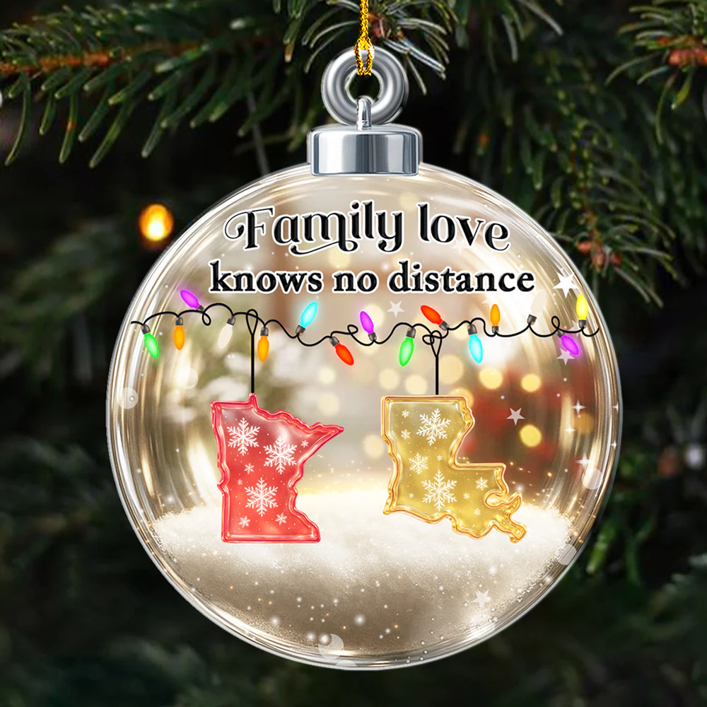 Family Love Knows No Distance - Personalized Custom 3D Effect Acrylic Ornament