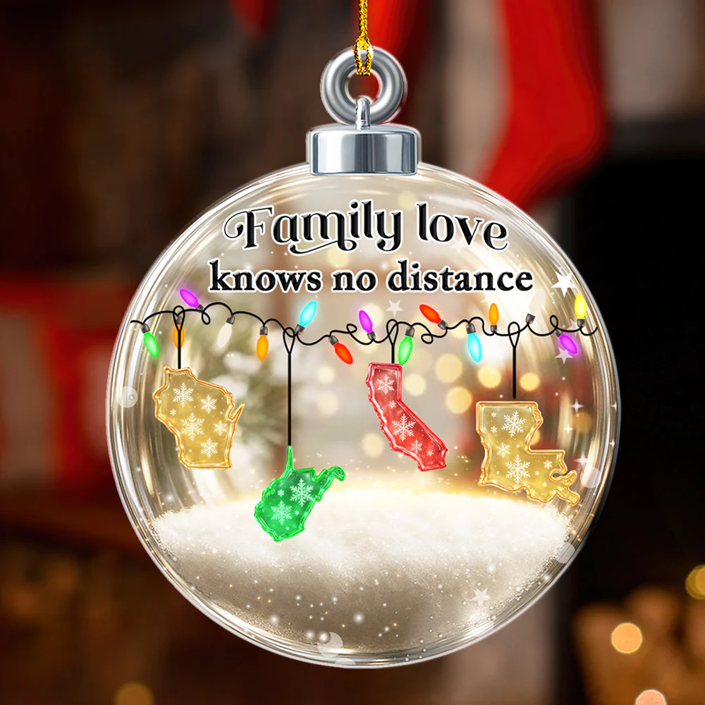 Family Love Knows No Distance - Personalized Custom 3D Effect Acrylic Ornament - Image 2