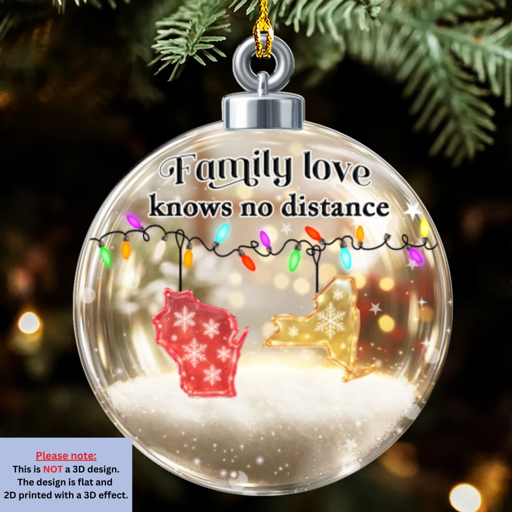 Family Love Knows No Distance - Personalized Custom 3D Effect Acrylic Ornament - Image 6