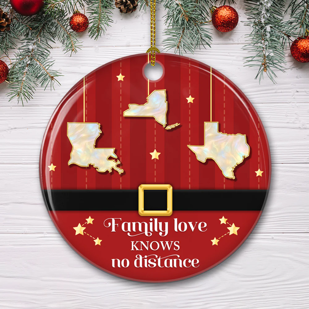 Family Love Knows No Distance - Personalized Custom 3D Effect Ceramic Ornament