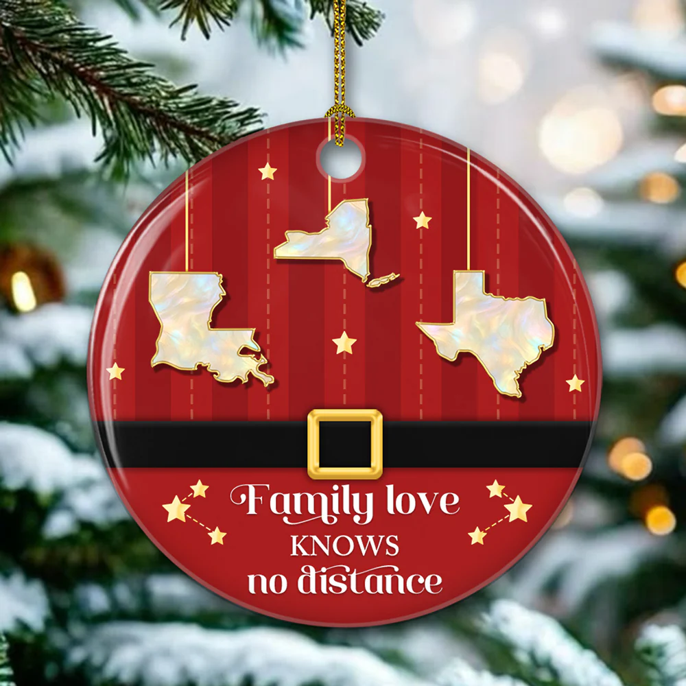 Family Love Knows No Distance - Personalized Custom 3D Effect Ceramic Ornament - Image 2