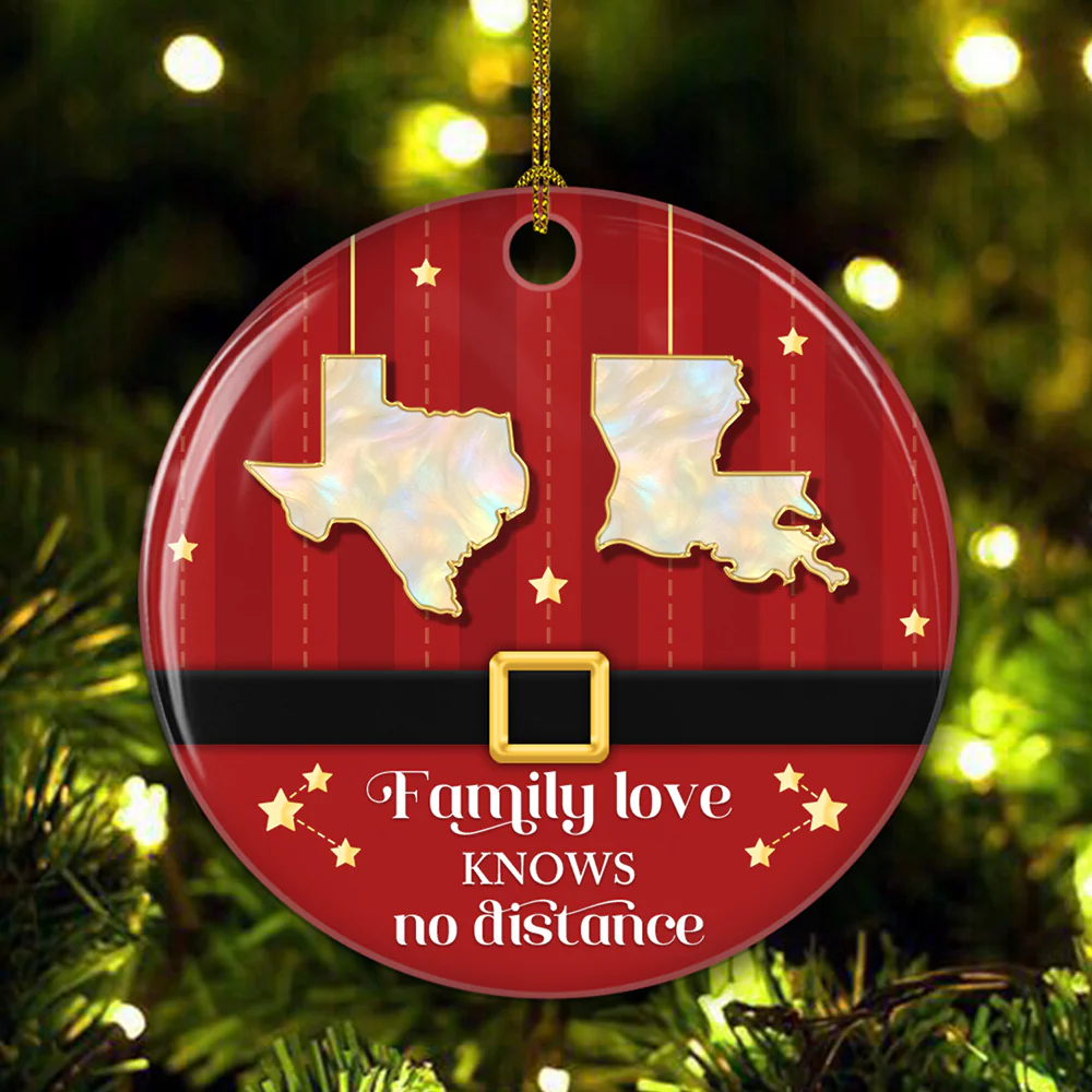 Family Love Knows No Distance - Personalized Custom 3D Effect Ceramic Ornament - Image 4