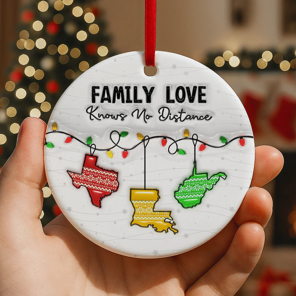 Family Love Knows No Distance - Personalized Custom 3D Inflated Effect Ceramic Ornament - Image 2