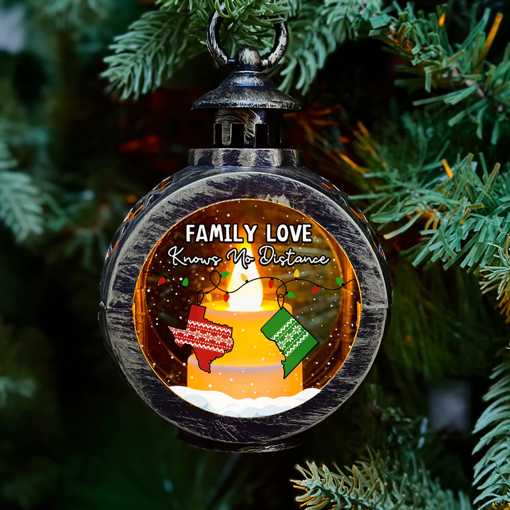 Family Love Knows No Distance - Personalized Custom Christmas Lantern - Image 2