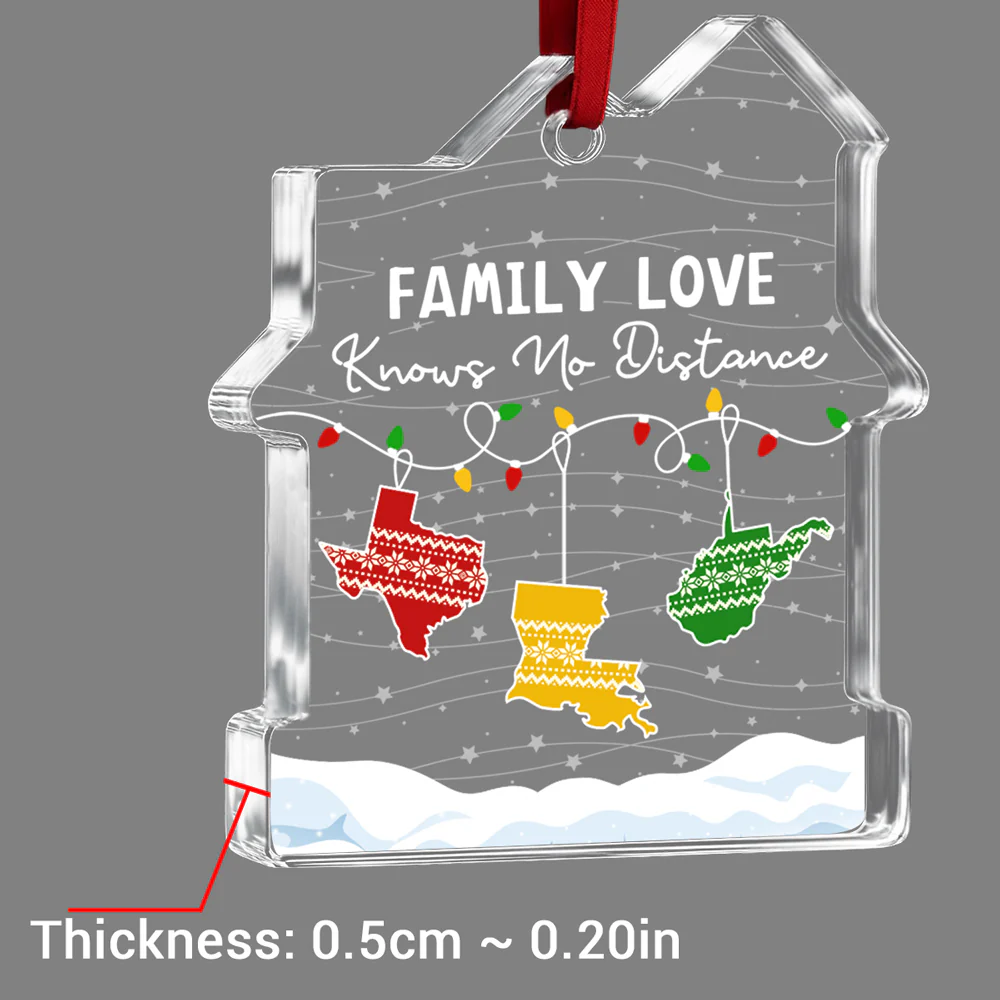 Family Love Knows No Distance - Personalized Custom House Shaped Glass Ornament - Image 4