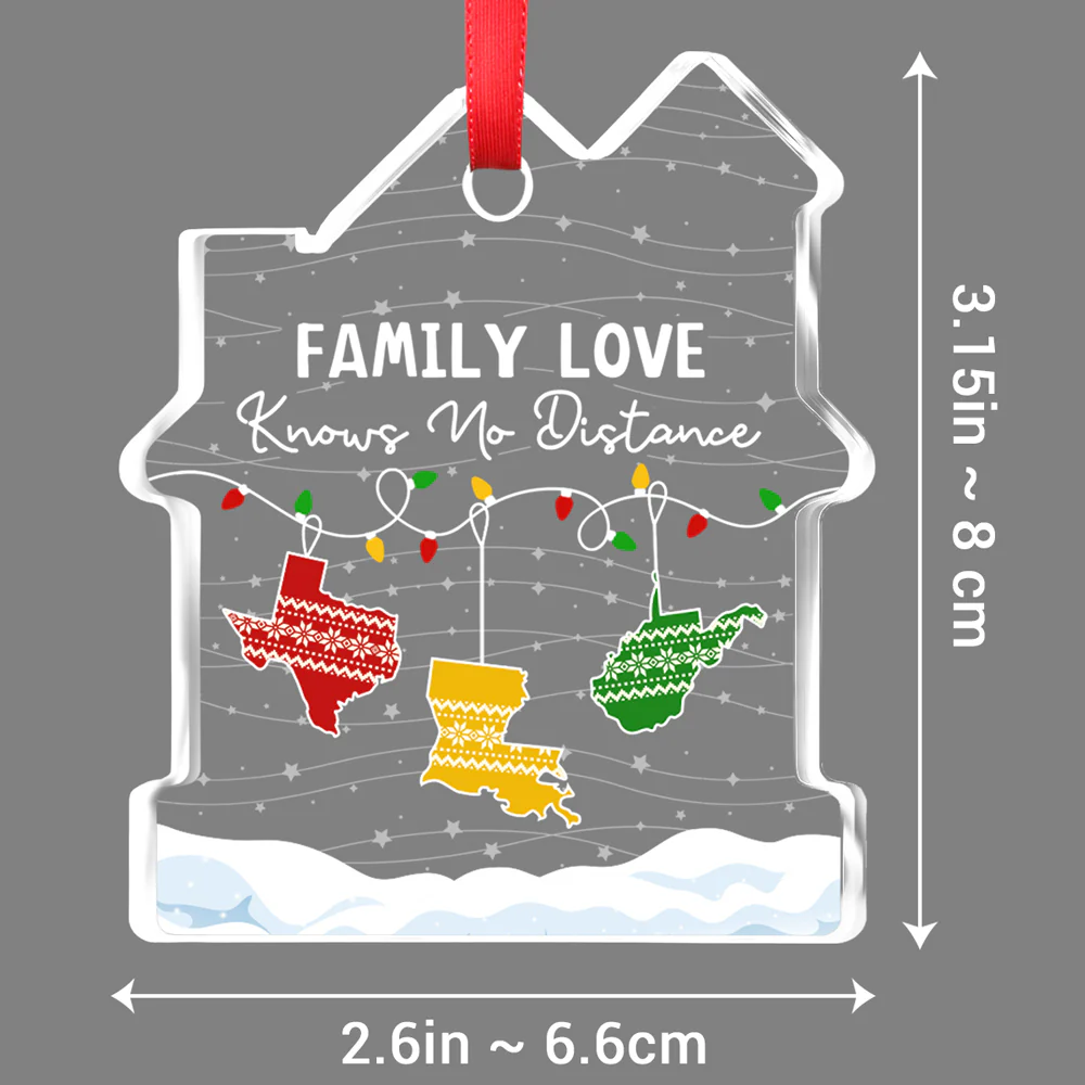 Family Love Knows No Distance - Personalized Custom House Shaped Glass Ornament - Image 5