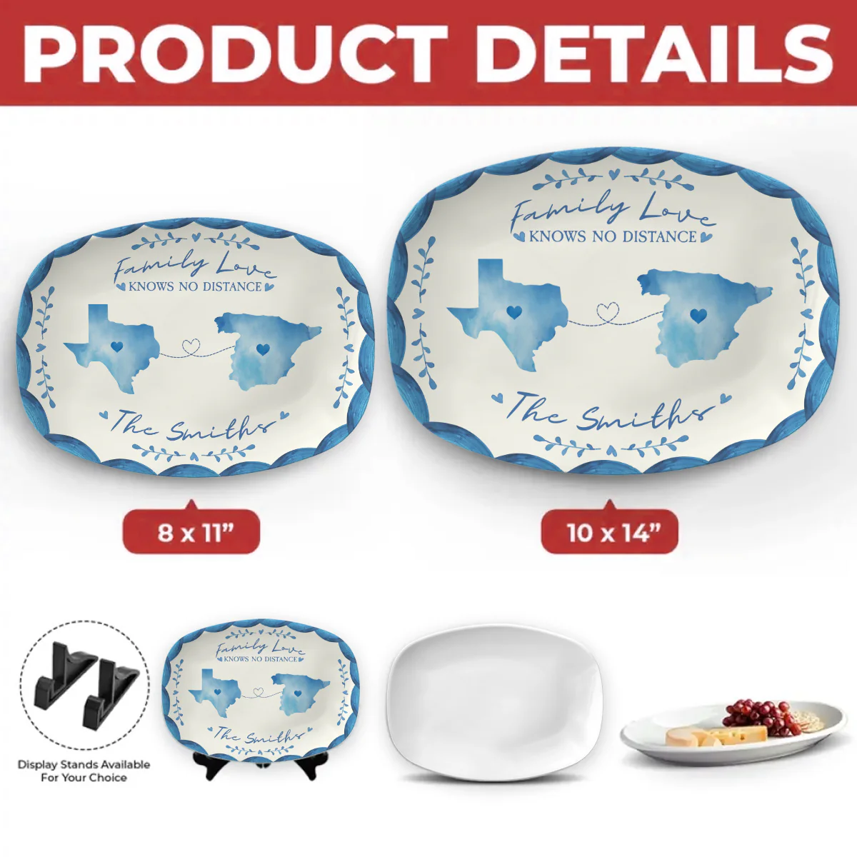 Family Love Knows No Distance - Personalized Custom Platter - Image 4