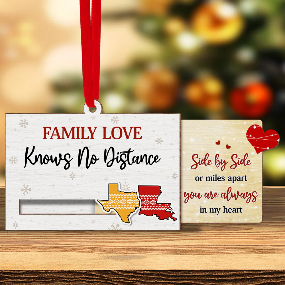 Family Love Knows No Distance - Personalized Custom Slide Ornament - Image 2