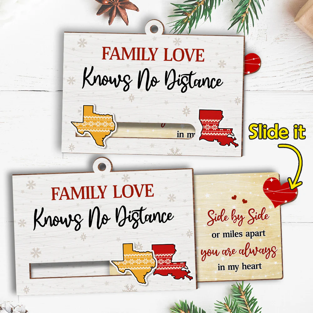 Family Love Knows No Distance - Personalized Custom Slide Ornament - Image 5