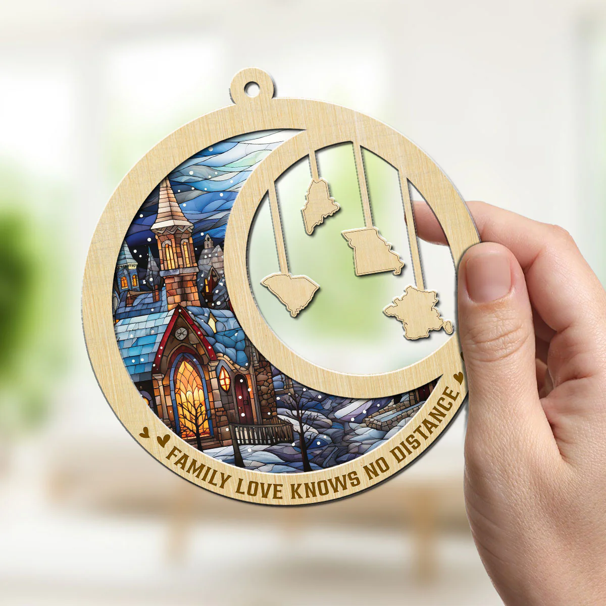 Family Love Knows No Distance - Personalized Custom Suncatcher - Image 3