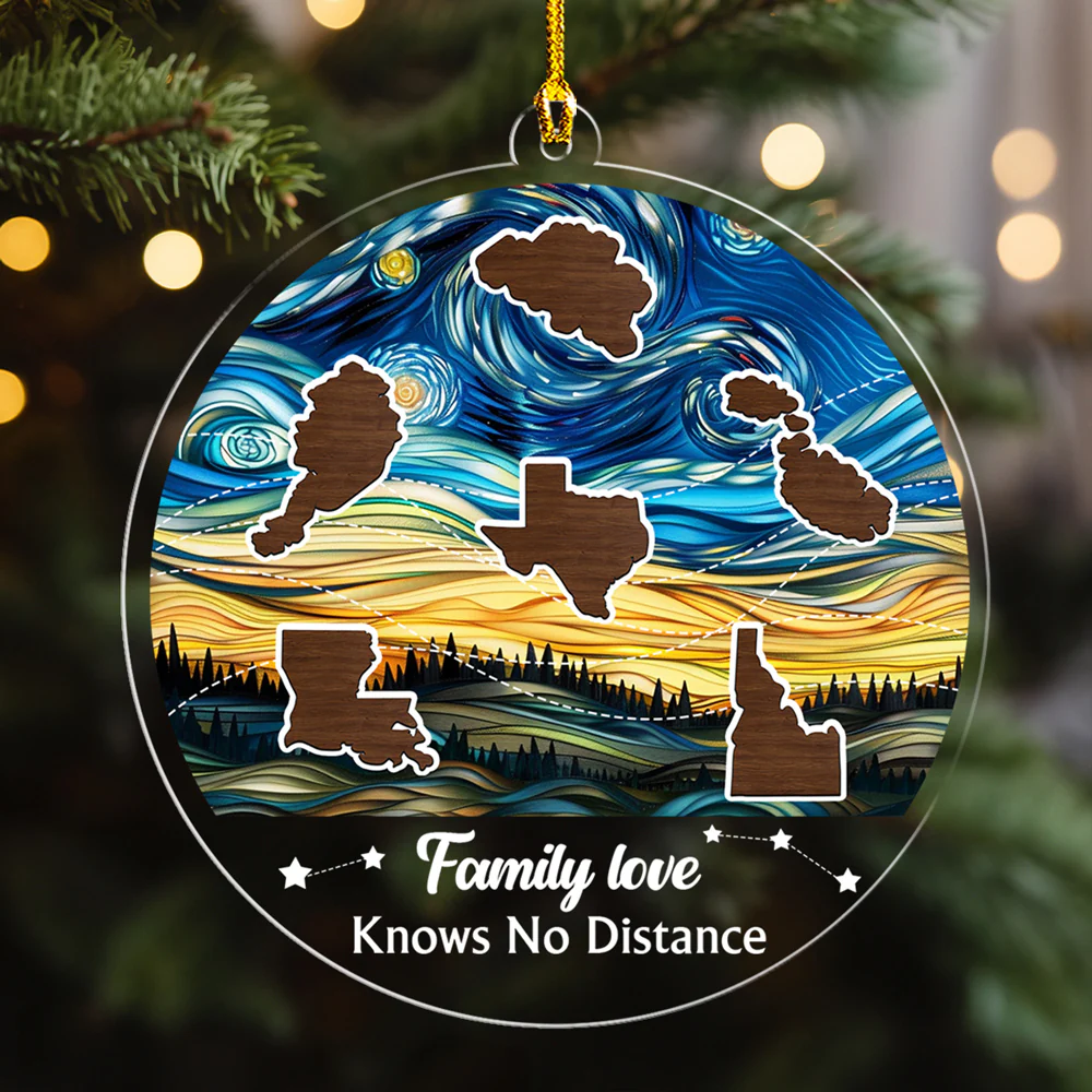 Family Love Knows No Distance Version 3- Personalized Custom Acrylic Ornament - Image 5