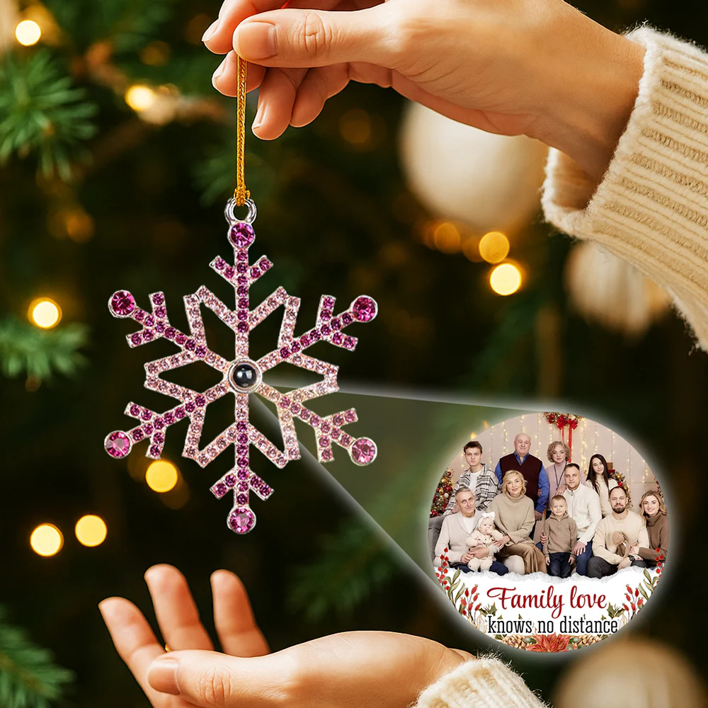 Family Love - Personalized Custom Photo Snowflake Projection Ornament - Image 2