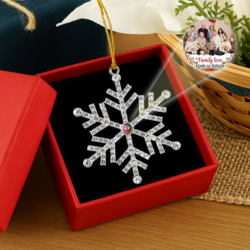 Family Love - Personalized Custom Photo Snowflake Projection Ornament - Image 3