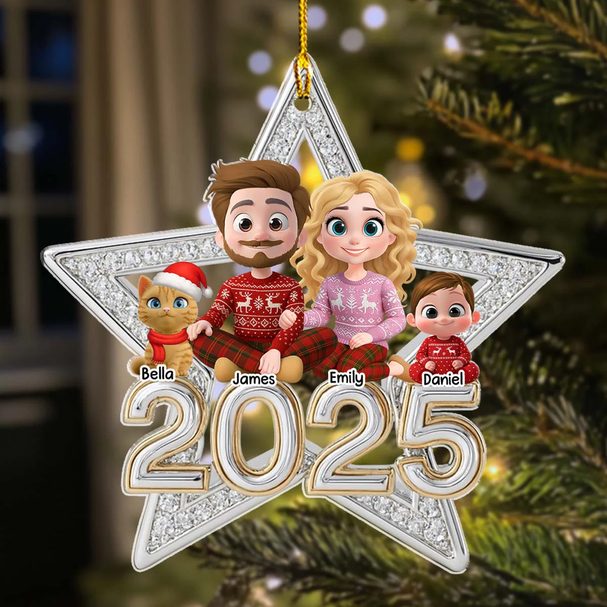 Family Makes Christmas Truly Bright With Cat - Personalized Custom 3D Effect Acrylic Ornament - Image 2