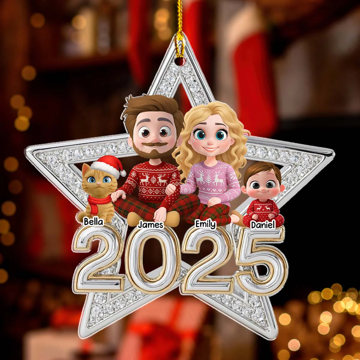 Family Makes Christmas Truly Bright With Cat - Personalized Custom 3D Effect Acrylic Ornament - Image 3