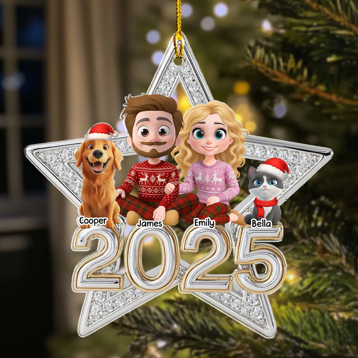 Family Makes Christmas Truly Bright With Fur Babies - Personalized Custom 3D Effect Acrylic Ornament - Image 2