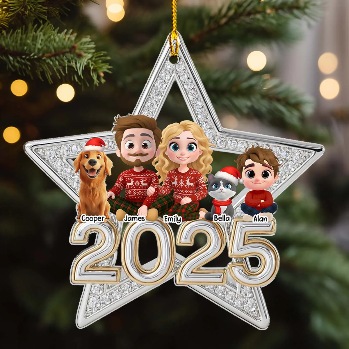 Family Makes Christmas Truly Bright With Fur Babies - Personalized Custom 3D Effect Acrylic Ornament - Image 3