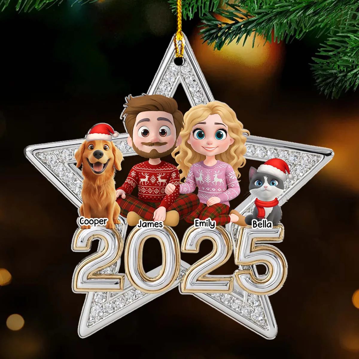 Family Makes Christmas Truly Bright With Fur Babies - Personalized Custom 3D Effect Acrylic Ornament - Image 5