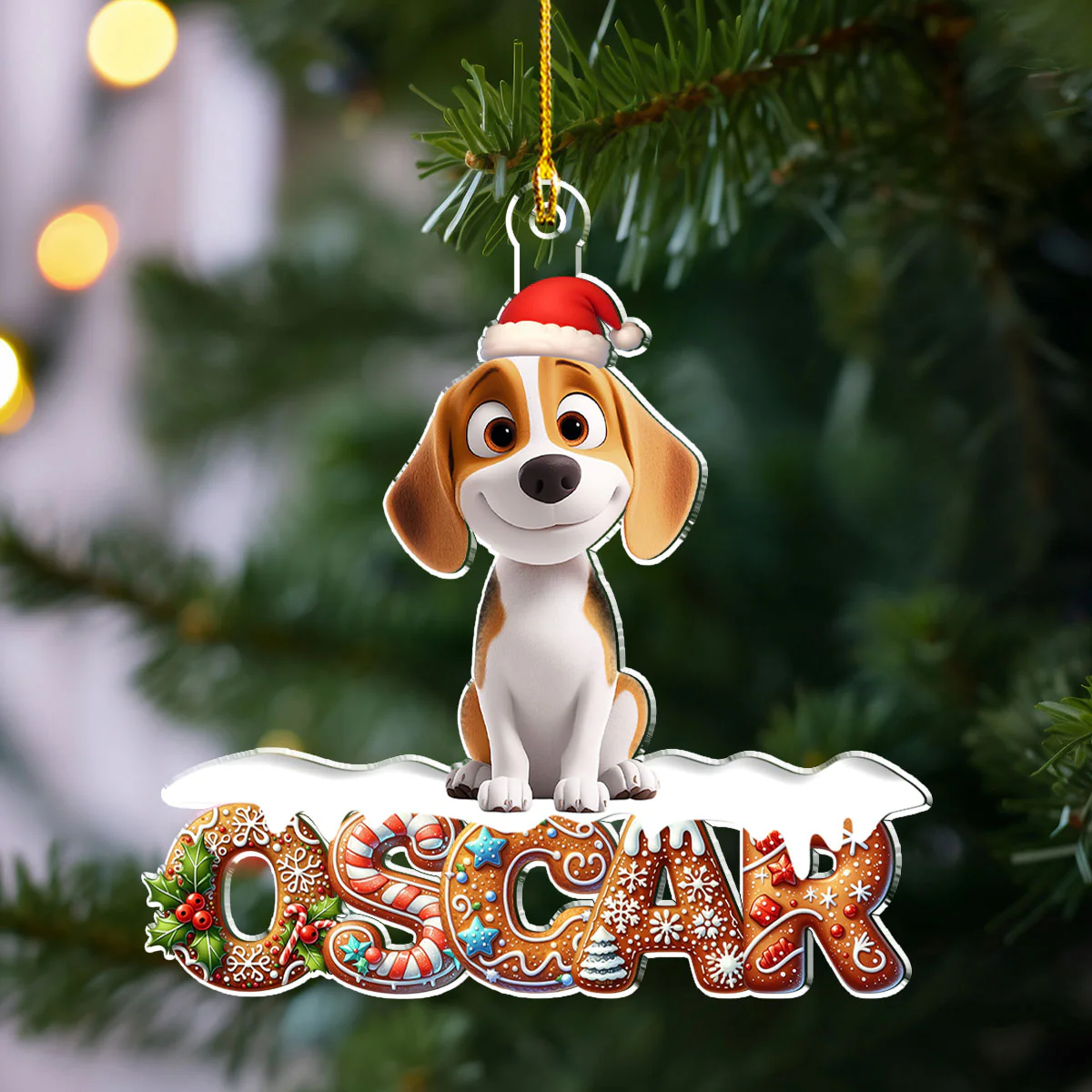 Family Member Gingerbread Name - Personalized Custom Acrylic Ornament - Image 3