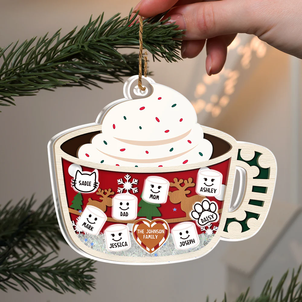 Family Merry Christmas - Personalized Custom Acrylic Shaker Ornament - Image 4