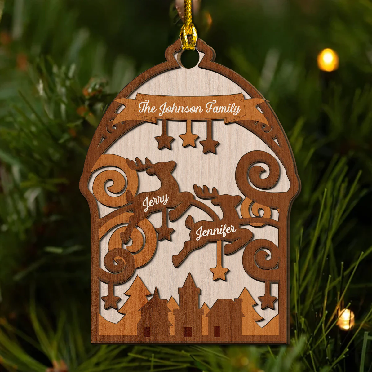 Family Merry Go Round - Personalized Custom 2-Layered Wood Ornament - Image 2