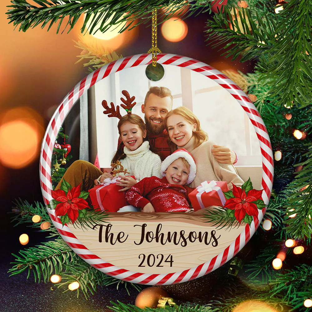 Family Moment - Personalized Custom Circle Ceramic Christmas Ornament - Image 2