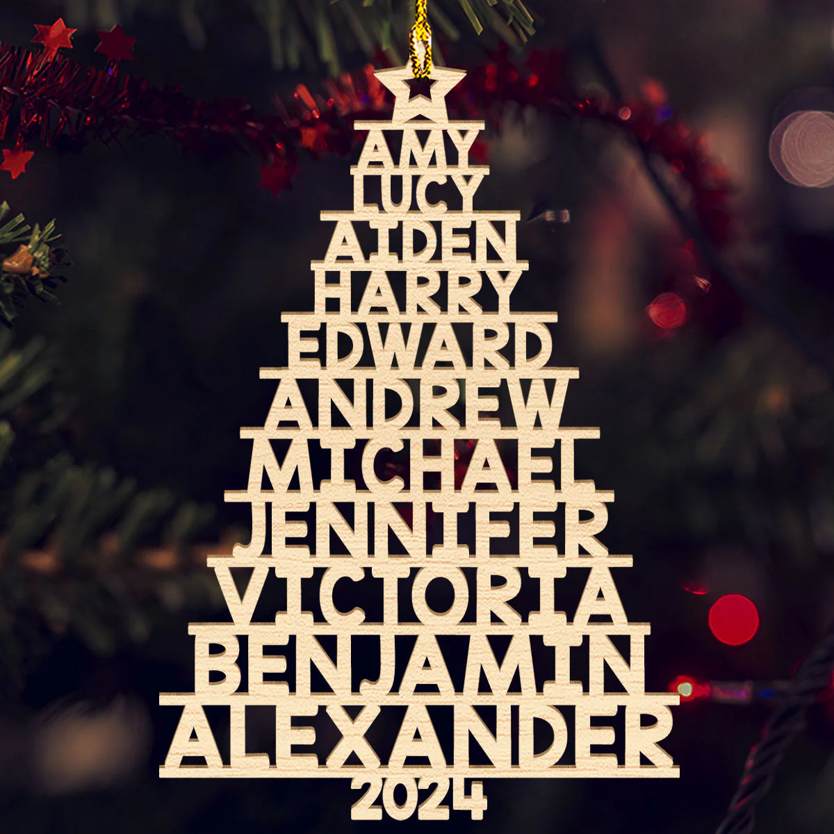 Family Name 2024 (New Version 11-14 Names) - Personalized Custom 1-layered Wood Ornament