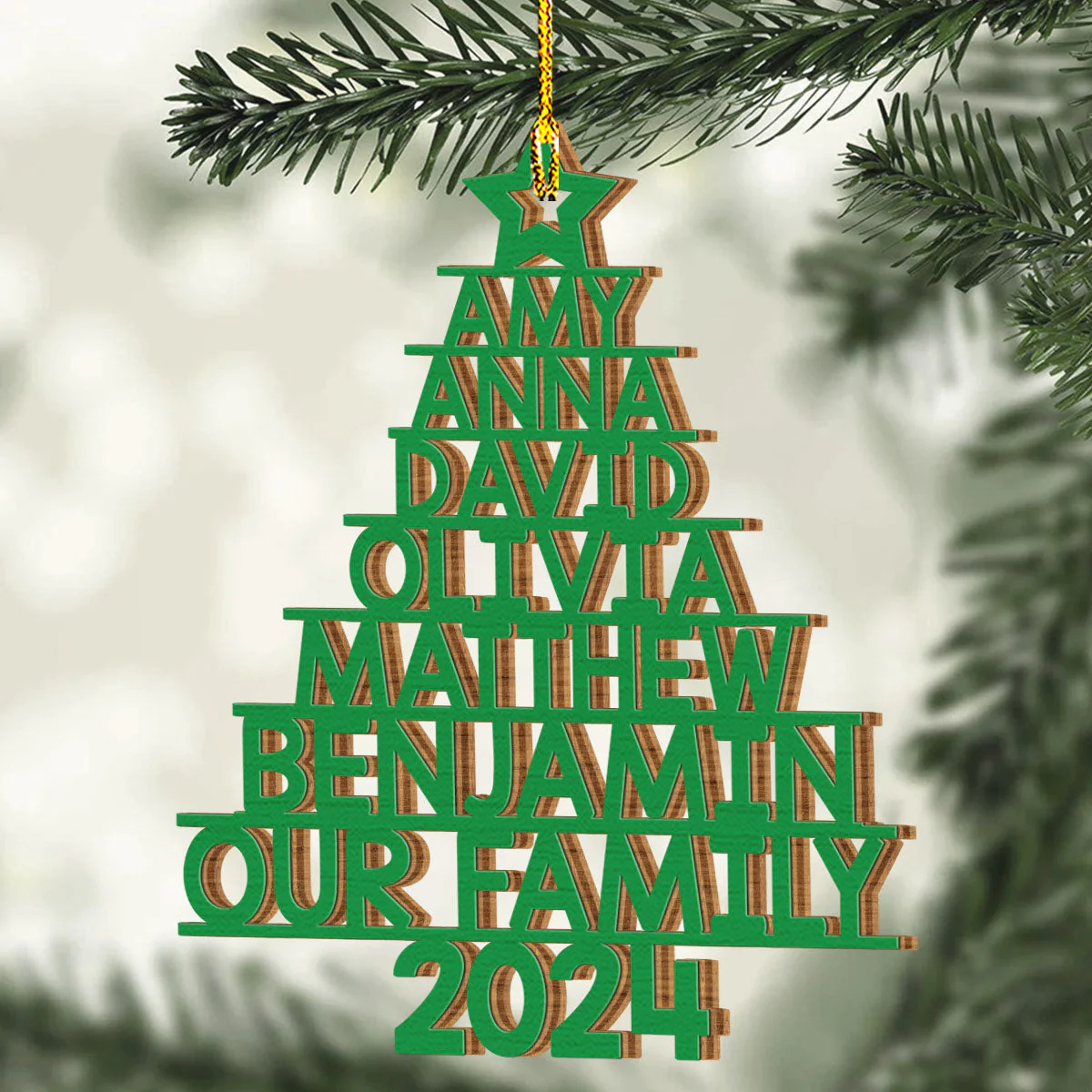 Family Name 2024 Ver 2 - Personalized Custom 1-layered Wood Ornament - Image 3