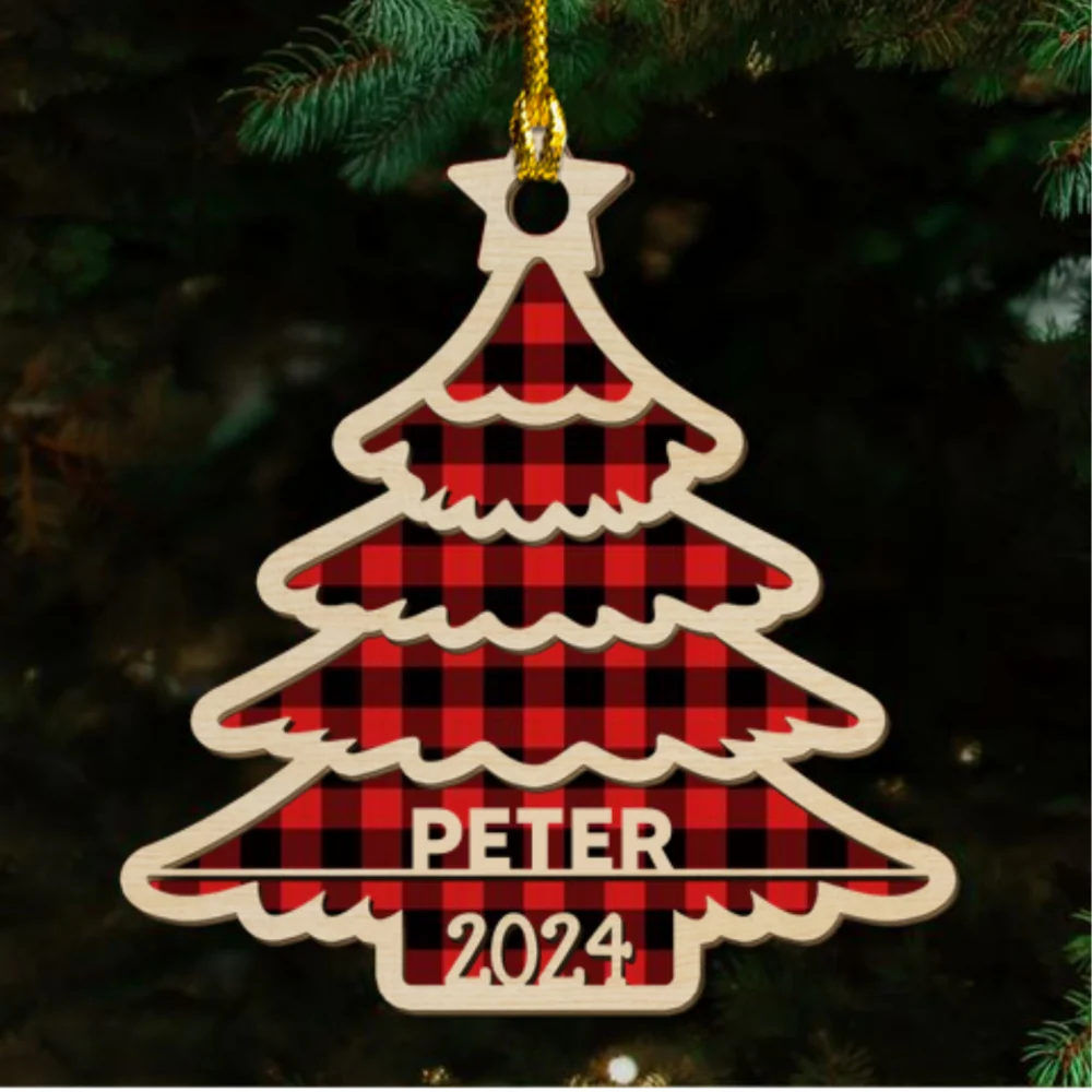 Family Name Christmas Tree - Personalized Custom 2-layered Wood Ornament - Image 6