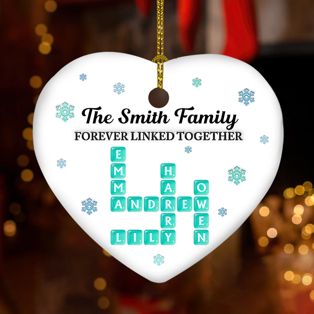 Family Name Crosswords Sea Glass - Personalized Custom 3D Inflated Effect Ceramic Ornament - Image 2