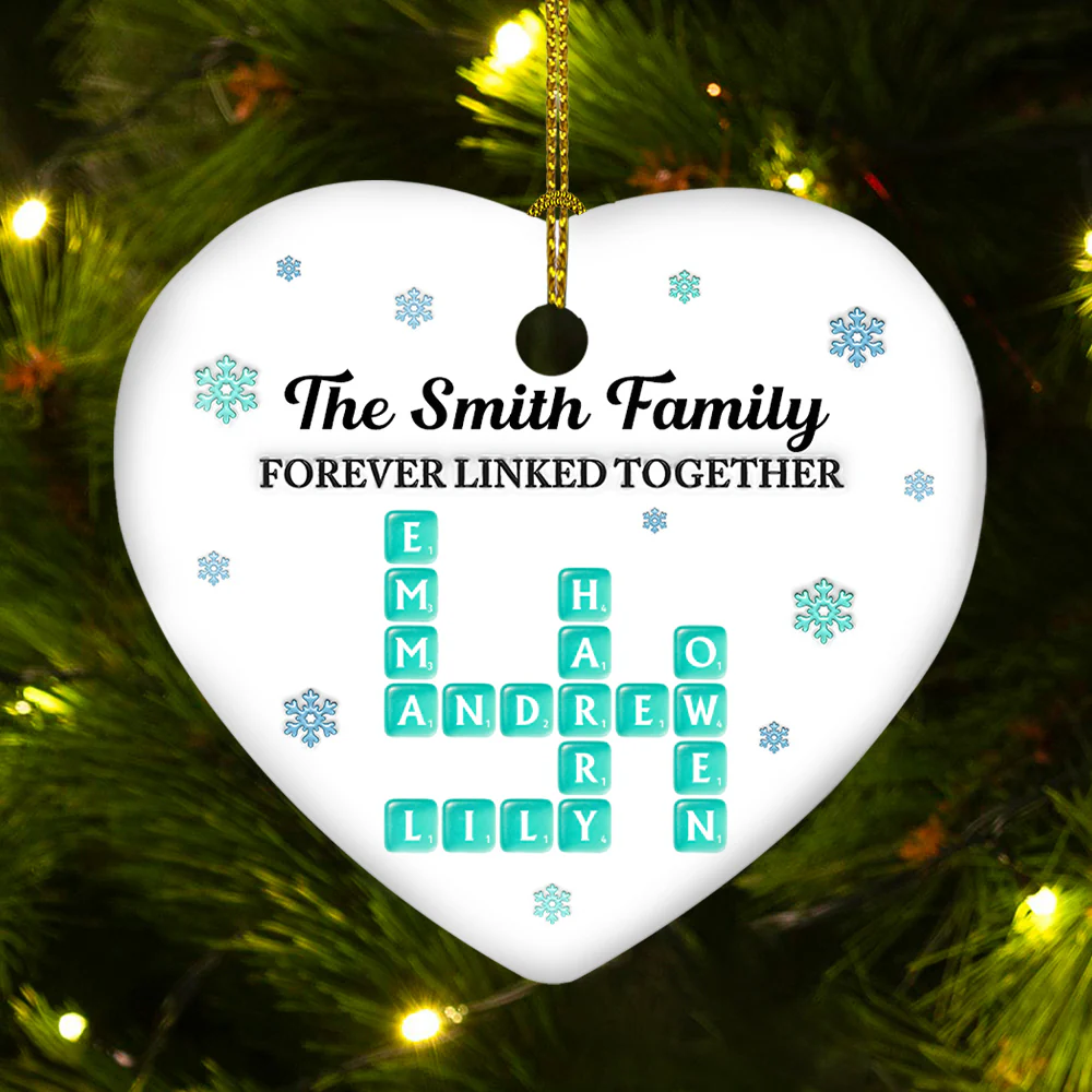 Family Name Crosswords Sea Glass - Personalized Custom 3D Inflated Effect Ceramic Ornament - Image 4