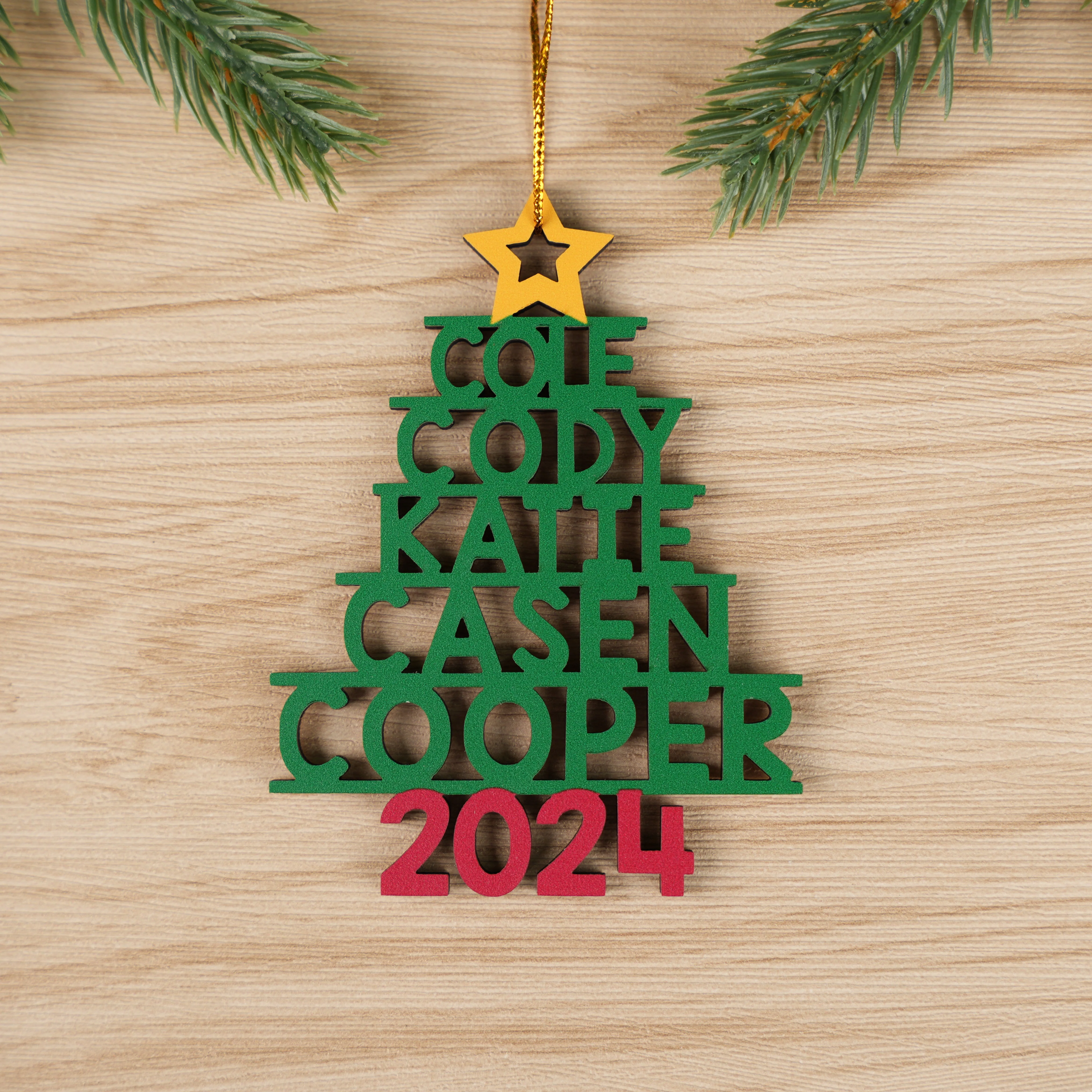 Family Names Christmas Tree - Personalized Custom 1-layered Wood Ornament - Image 5