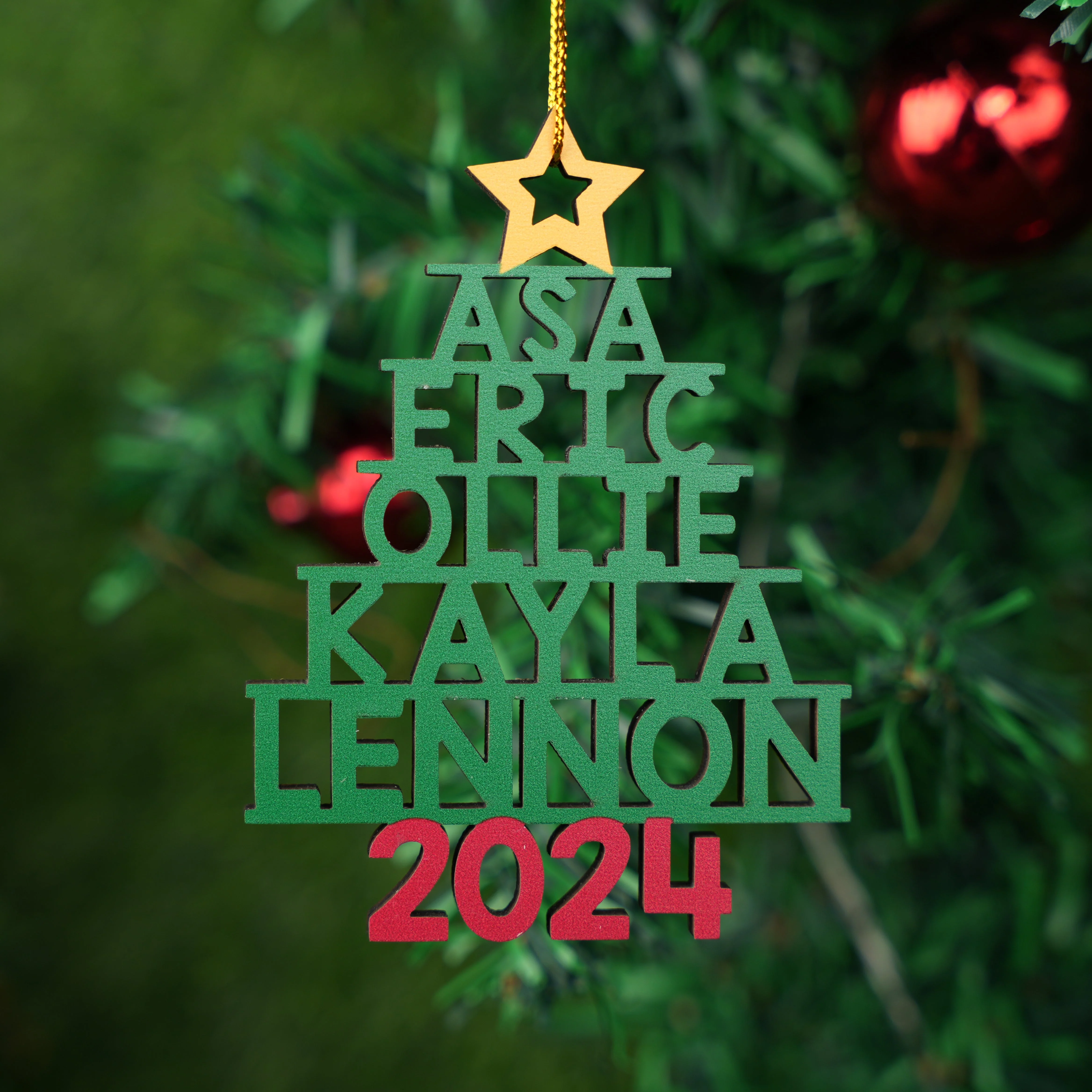 Family Names Christmas Tree - Personalized Custom 1-layered Wood Ornament - Image 6