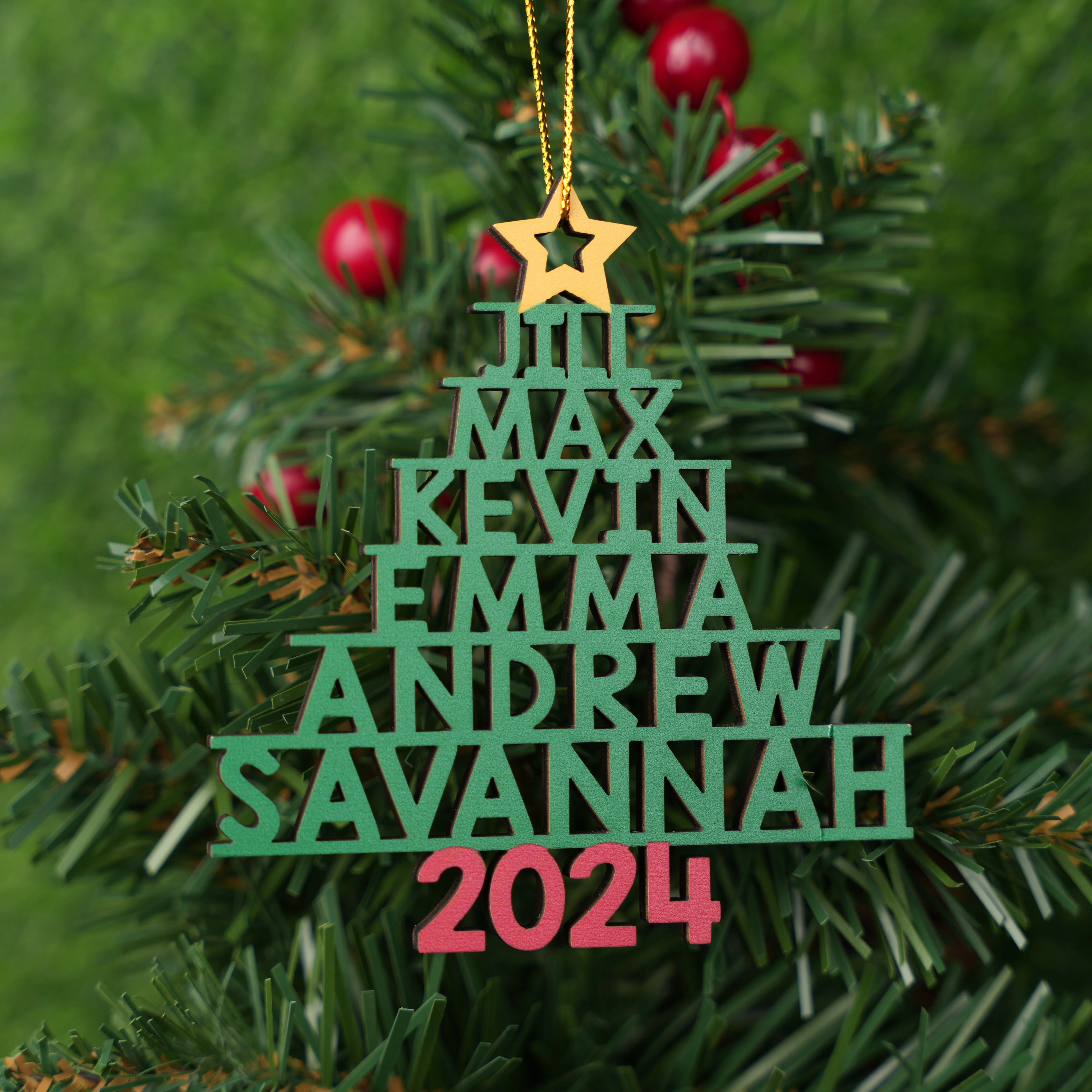Family Names Christmas Tree - Personalized Custom 1-layered Wood Ornament - Image 7