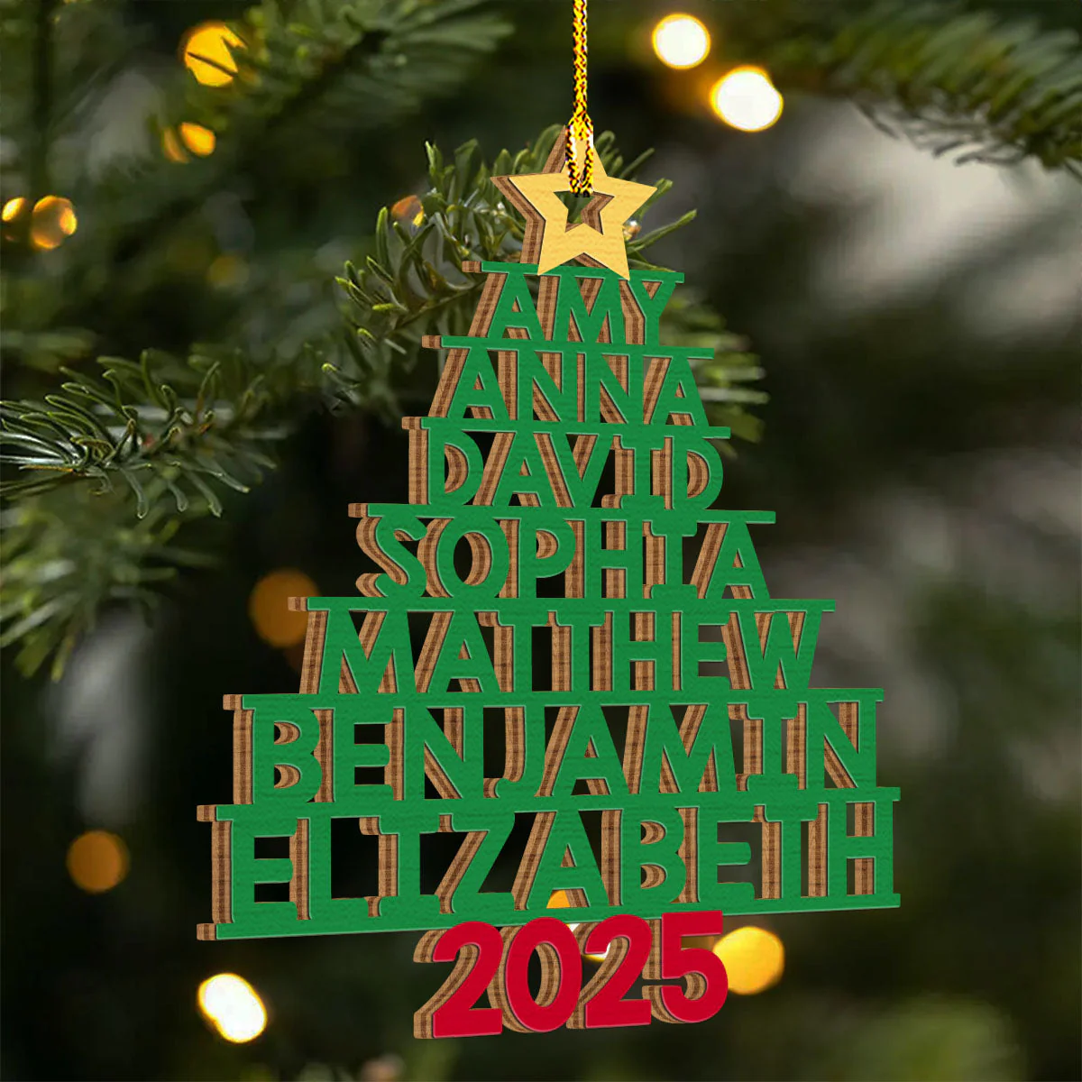 Family Names Holiday Tree - Personalized Custom Wood Ornament - Image 3