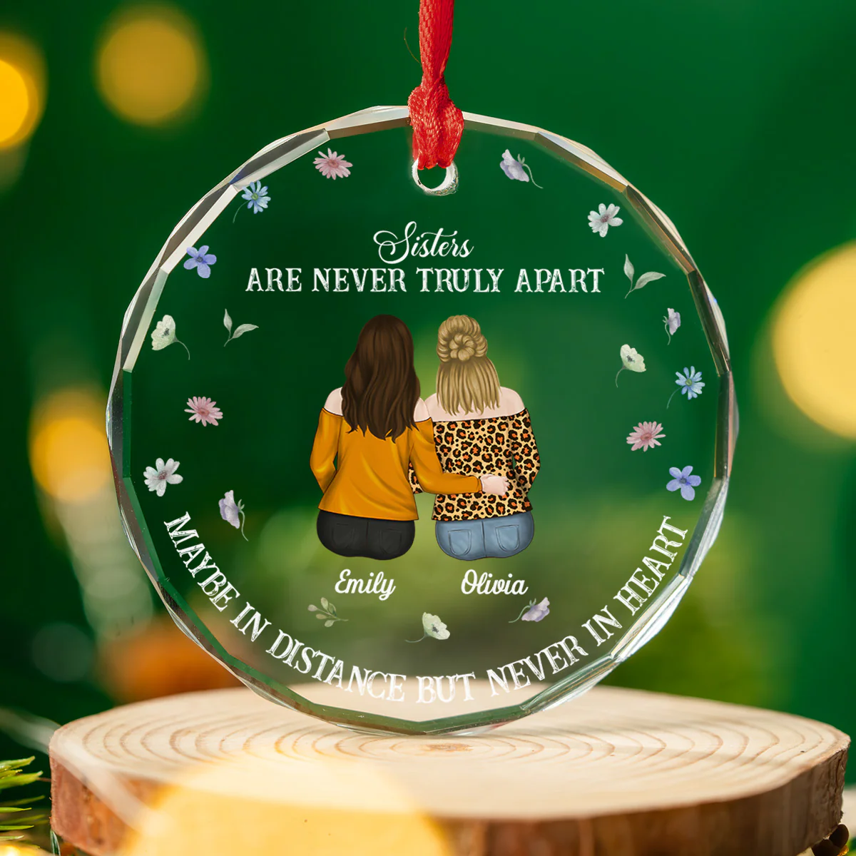 Family Never Apart In Heart - Personalized Custom Glass Ornament - Image 3