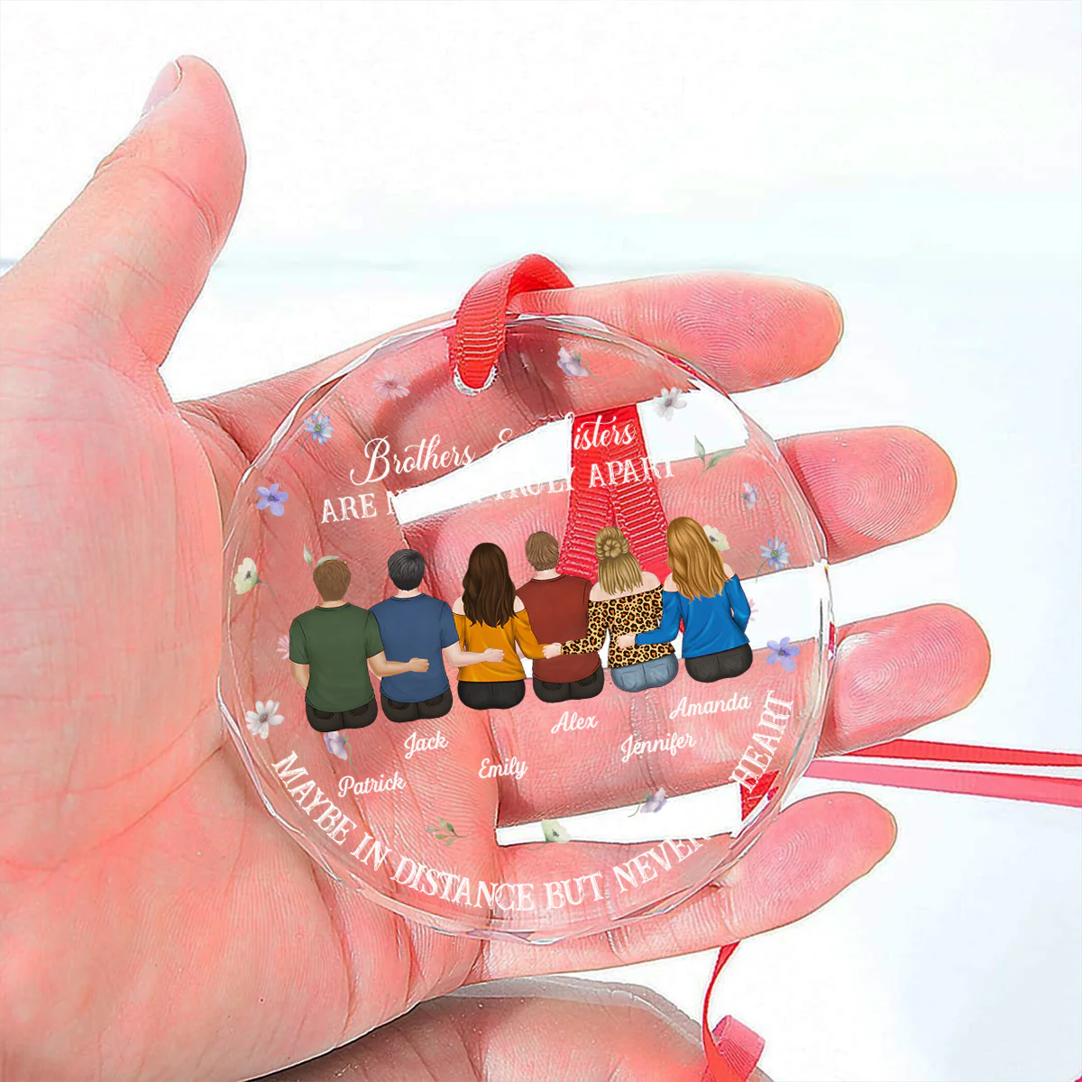 Family Never Apart In Heart - Personalized Custom Glass Ornament - Image 5