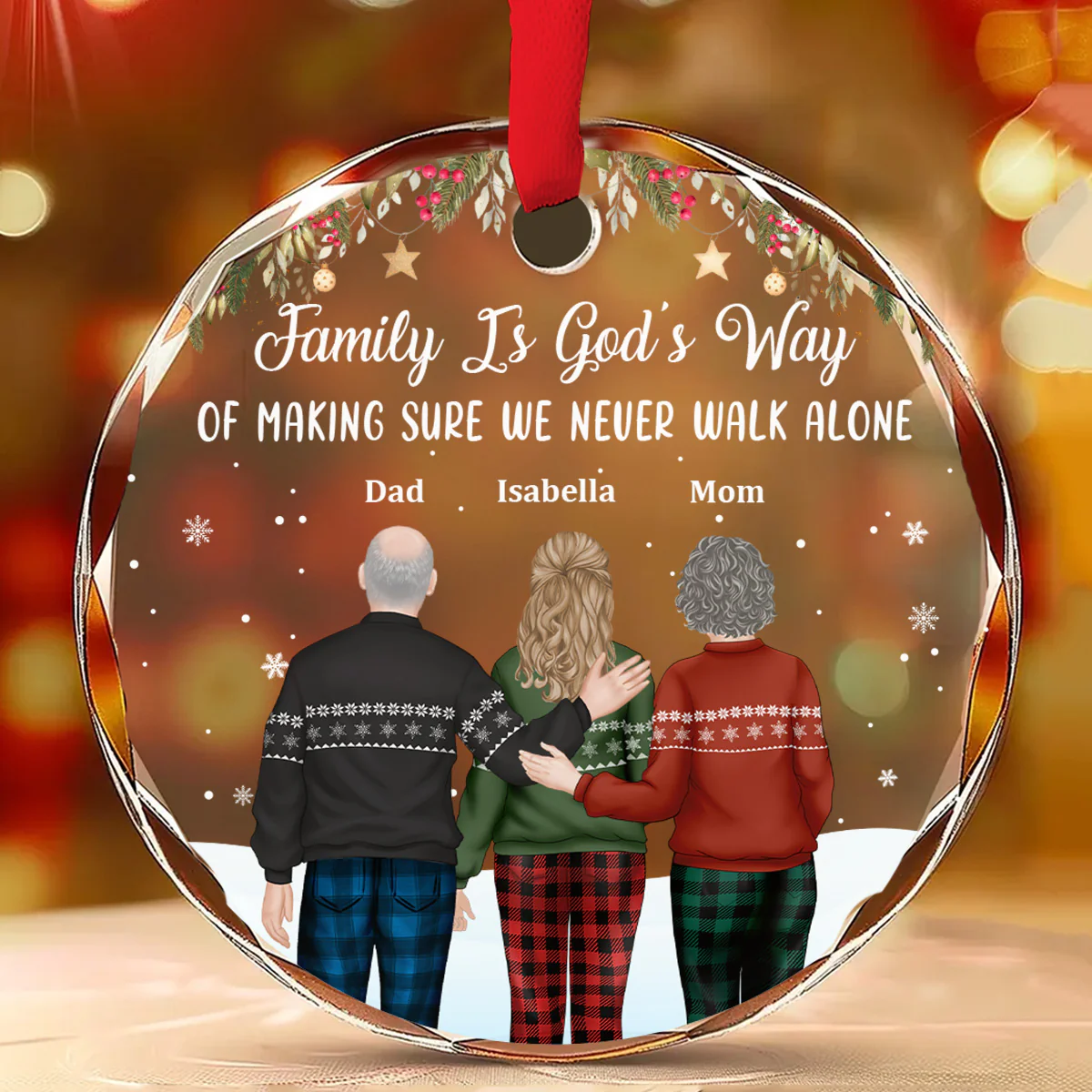 Family Never Walk Alone - Personalized Custom Glass Ornament - Image 2