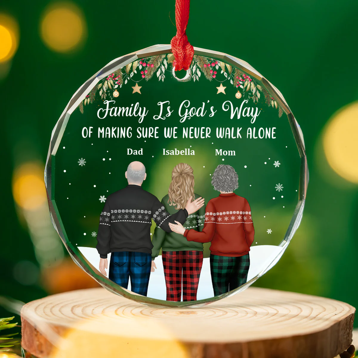 Family Never Walk Alone - Personalized Custom Glass Ornament - Image 3