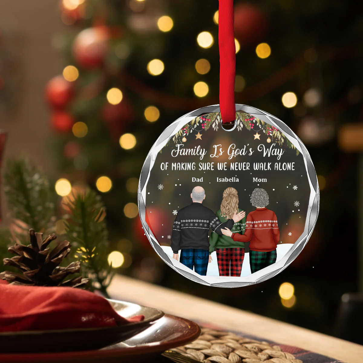 Family Never Walk Alone - Personalized Custom Glass Ornament - Image 4