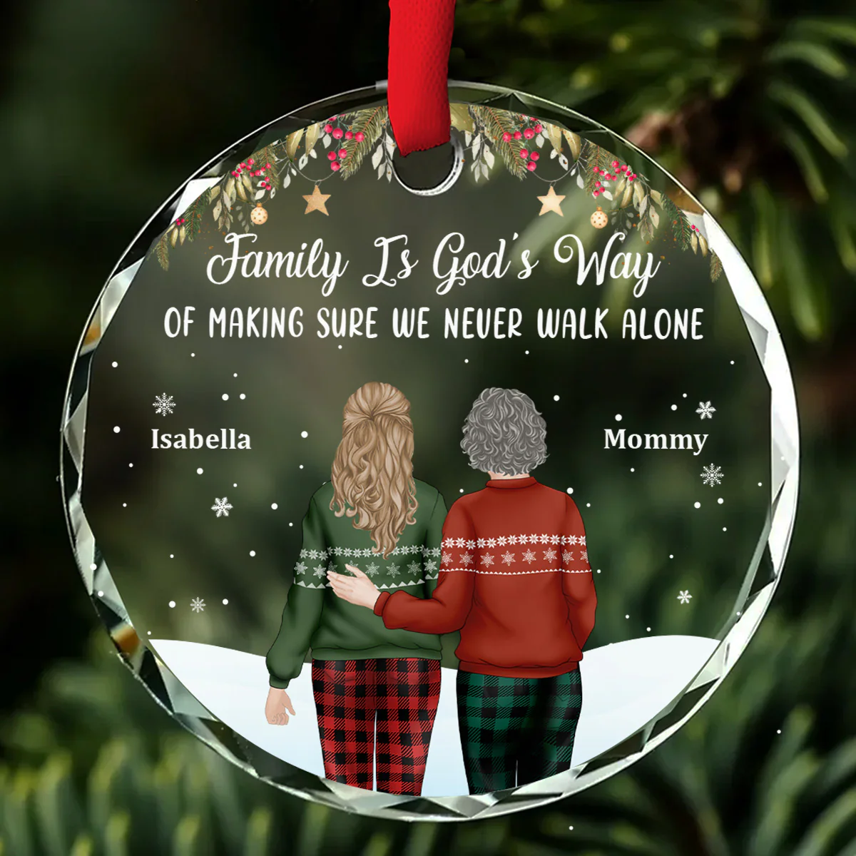 Family Never Walk Alone - Personalized Custom Glass Ornament - Image 5