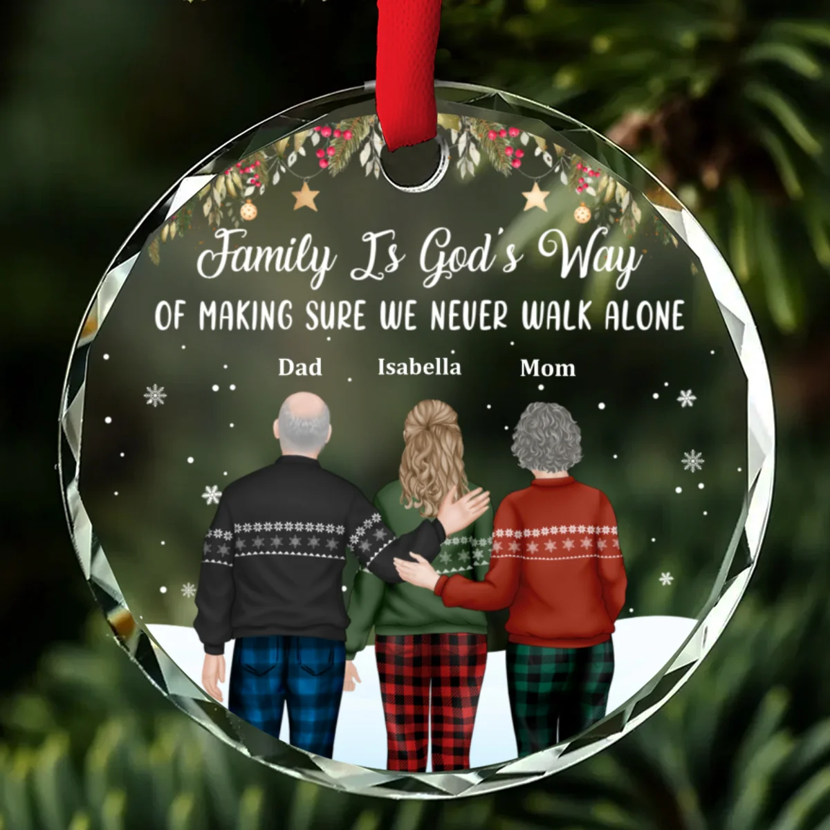 Family Never Walk Alone - Personalized Custom Glass Ornament - Image 7