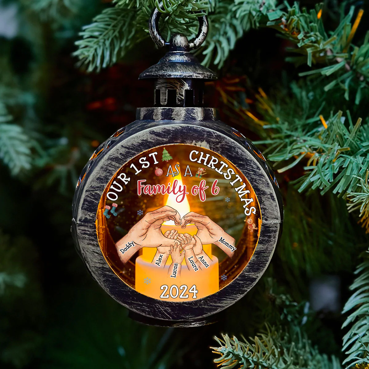 Family Of Three - Personalized Custom Christmas Lantern - Image 2